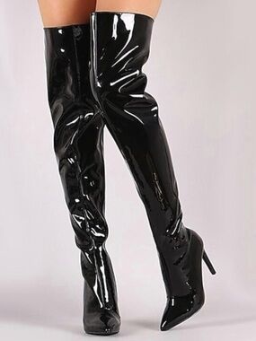 Black Patent Over-the-Knee Thigh High Stiletto Boots